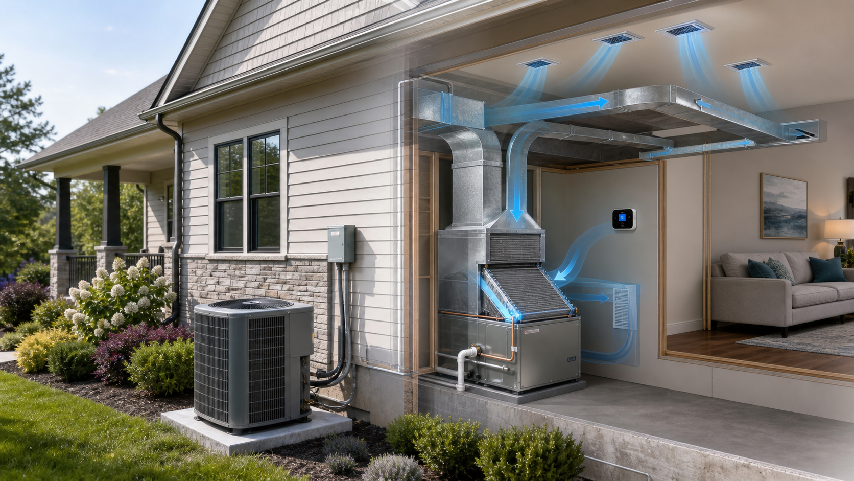 Central air conditioning condenser at a home