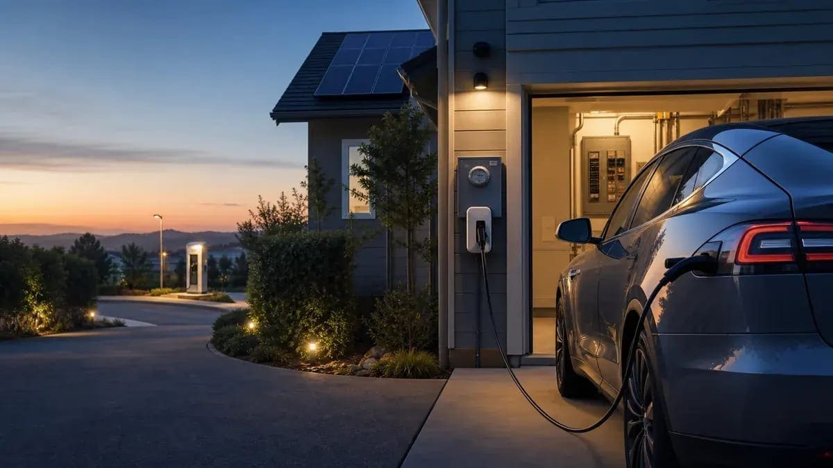 Home EV charger plugged into a vehicle
