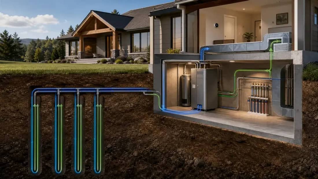 Geothermal heat pump system at a home