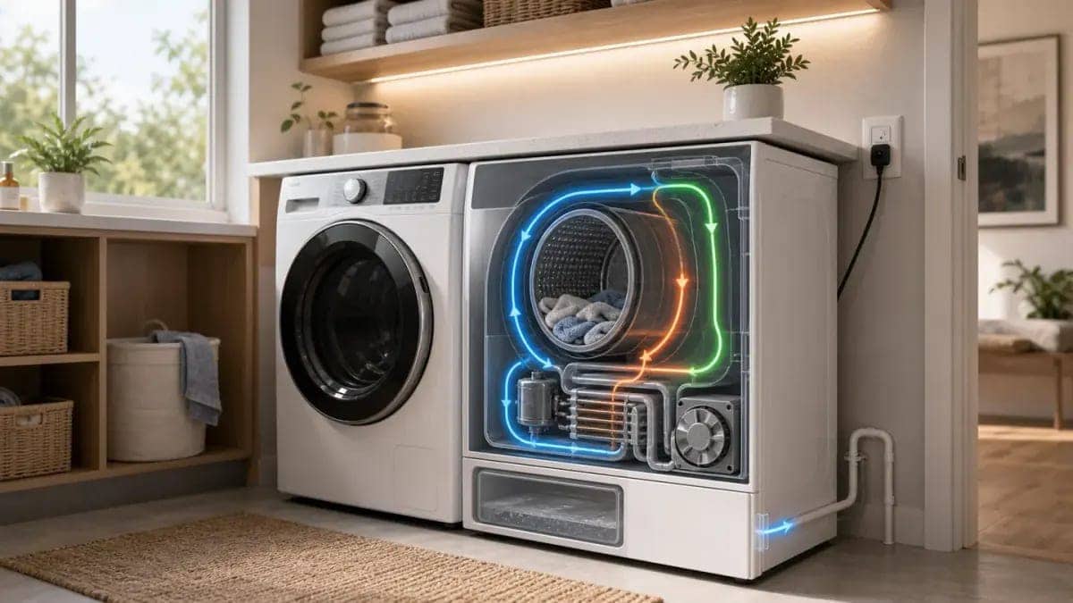 Heat-pump clothes dryer in a home laundry room