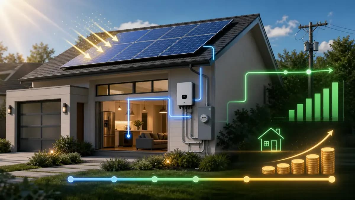 Residential rooftop solar system generating electricity